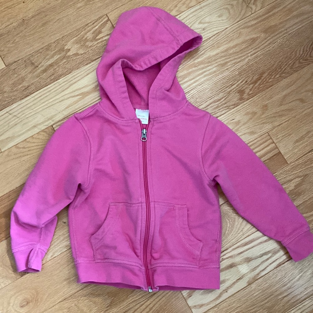 4T pink Hanna Andersson zip up hooded sweatshirt.